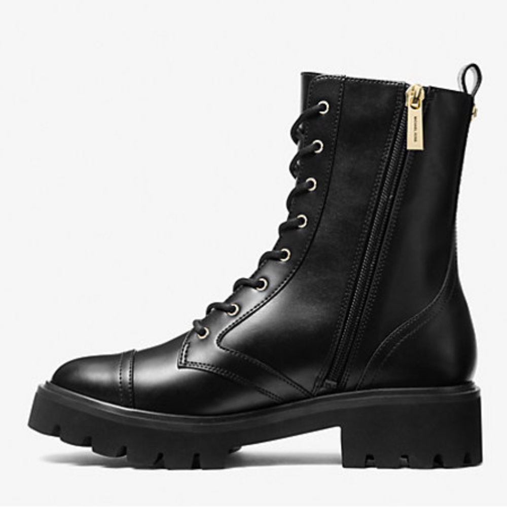 Michael Kors Black Weiss Combat Moto Bootie faux leather - Picture 3 of 9